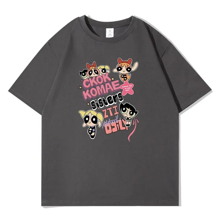 Dame T-shirt med kunstnerisk cartoon-print i afslappet oversized-snit Stilla