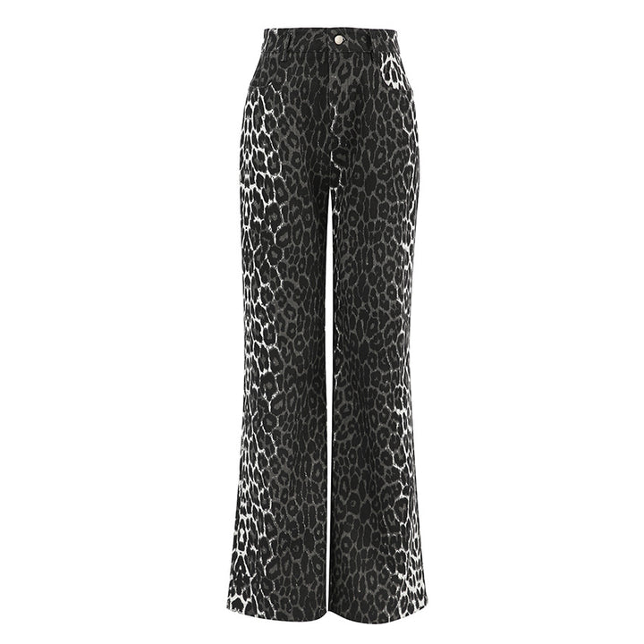Dame højtaljede jeans i leopardmønster med bredudskåret ben Stilla