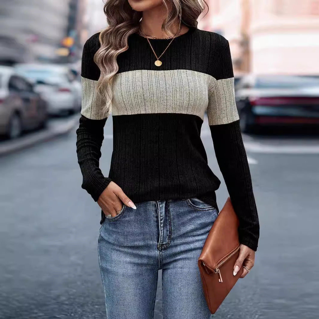 Dame moderigtig strikpullover med farveblokdesign Stilla