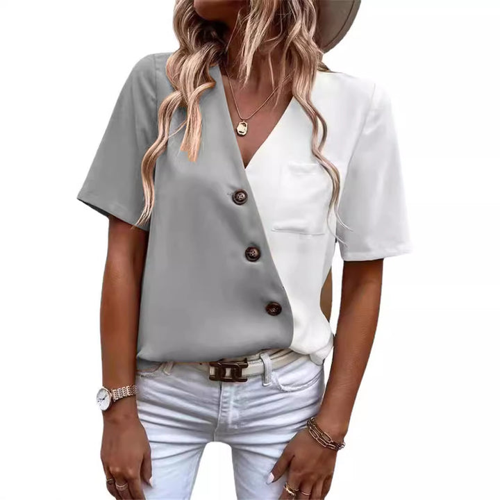 Dame Trendy Bluse med asymmetrisk snit og knapdetalje Stilla