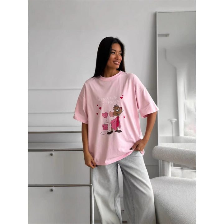 Dame T-shirt med legende cartoon-motiv og afslappet pasform Stilla