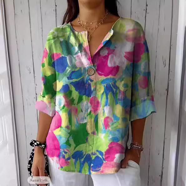 Damebluse med farverigt blomsterprint Stilla