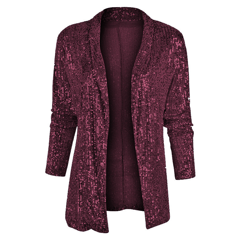 Dame Glitrende Overshirt-Jakke med elegant snit og skinnende Paillettetrim Stilla