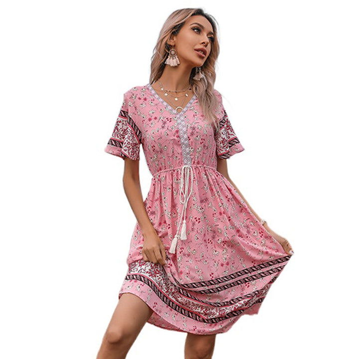 Dame Casual Bohemian Midikjole med Kvasterbindedetalje Stilla
