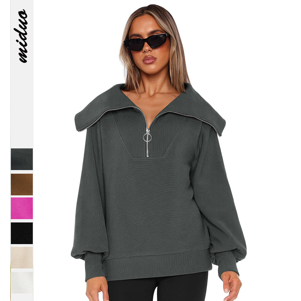 Dame Oversized Sweatshirt med elegant krave og lynlås Stilla