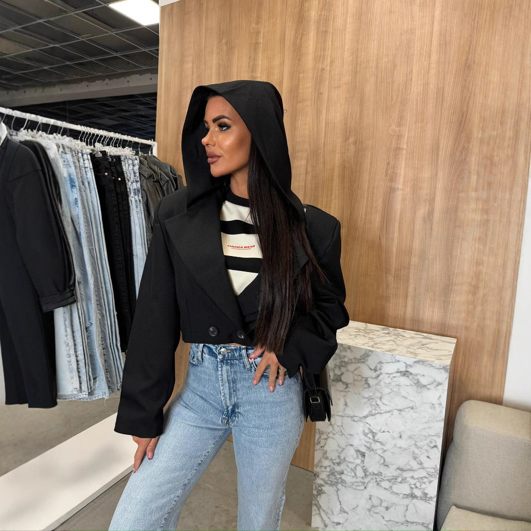 Dame mode cropped Blazerjakke med struktureret snit Stilla