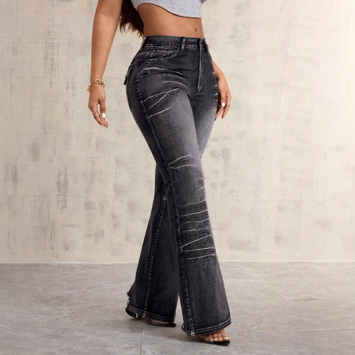 Kvinder Høj Talje Bootcut Jeans med trendy Brugt-Look Stilla