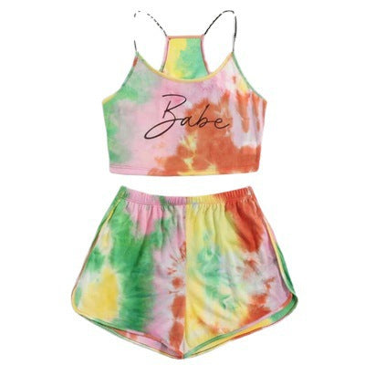Dame Blandet Batik-Crop-Top-og-Shorts-Sæt Stilla
