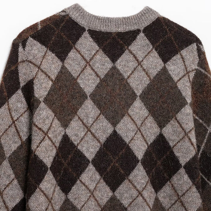 Femme Argyle-mønster strikcardigan Stilla