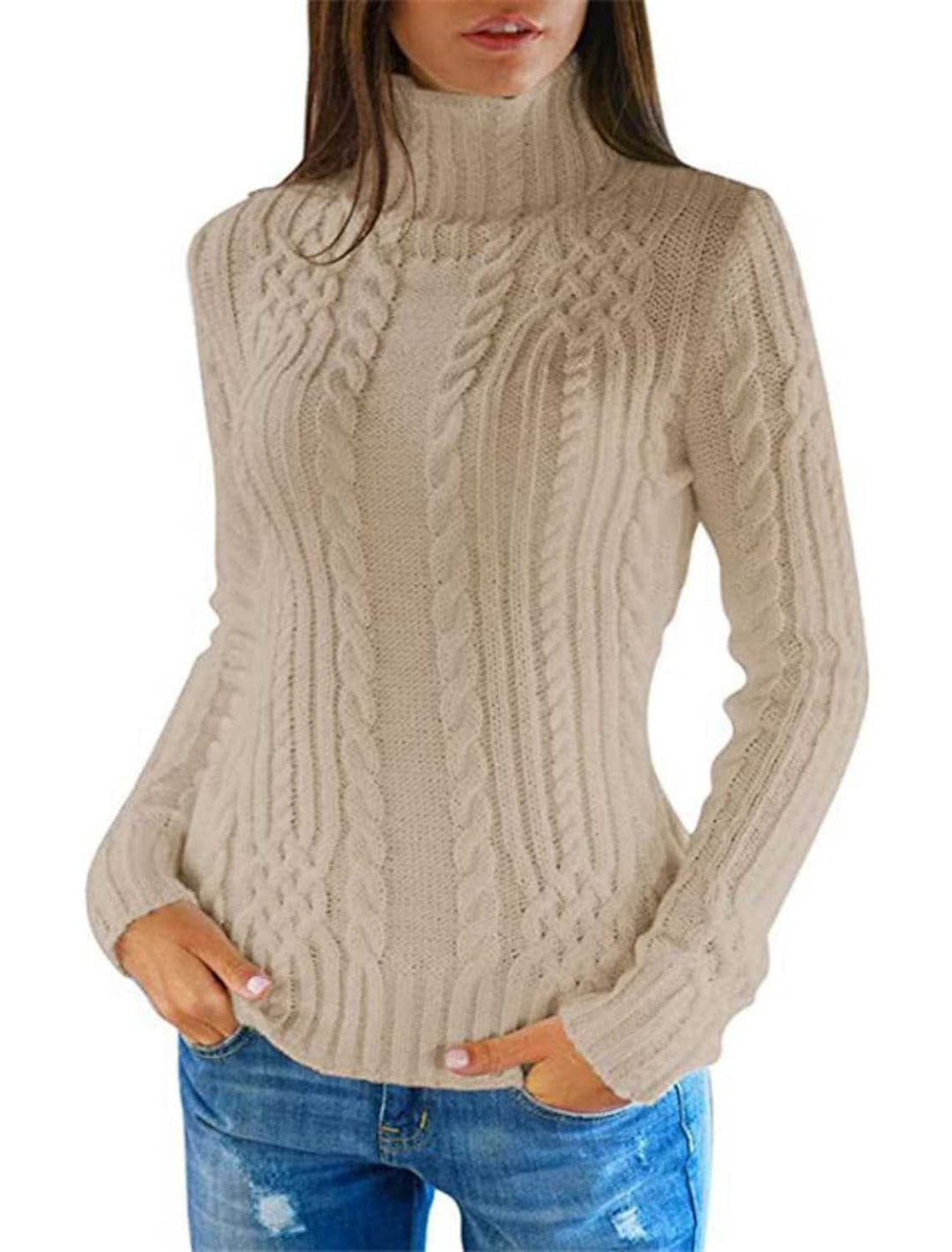 Dame rullekrave sweater med fletmønster og behagelig pasform Stilla