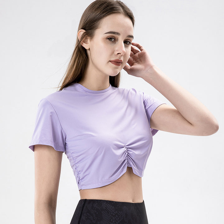 Dame sporty cropped T-shirt med ruching Stilla