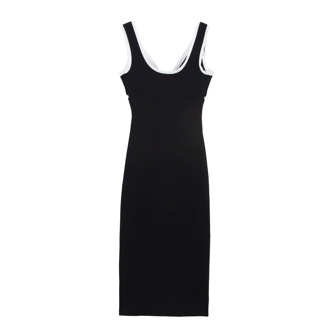 Dame Sleek V-udskæring Bodycon Midi Kjole med Kontrastbesætning Stilla