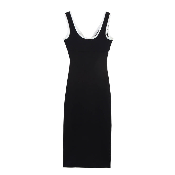 Dame Sleek V-udskæring Bodycon Midi Kjole med Kontrastbesætning Stilla
