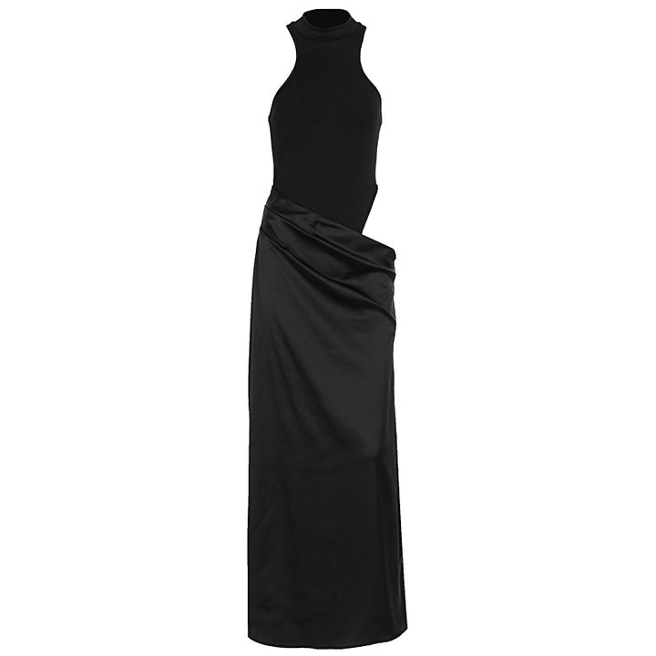 Dame Elegant Maxikjole med figursyet Halterneck og draperet Skirt Skovae