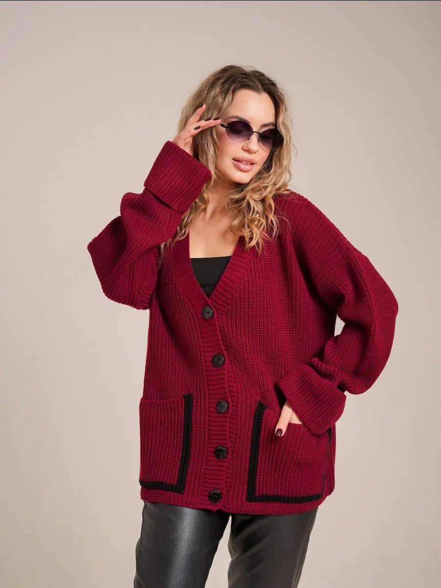 Femme Struktureret Button-Up Strikcardigan med Lommer Stilla