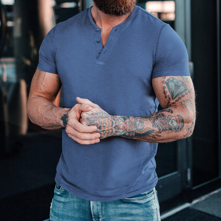 Herrer kortærmet Henley T-shirt med moderigtig krave og praktisk knapdesign Stilla