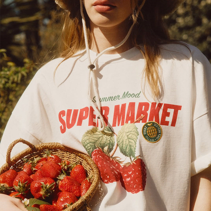 Dame T-Shirt med glad frugt-print og afslappet snit Stilla