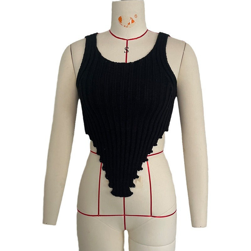 Dame Mode Crop-Top med dekorativt ribstrikdesign og legende kant Stilla