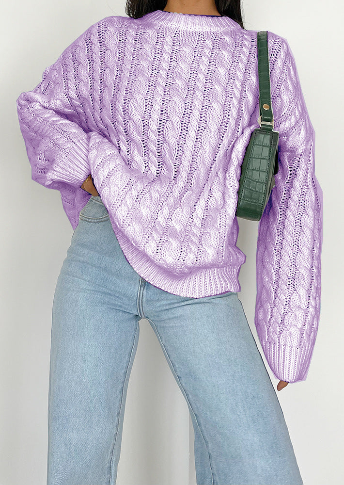 Dame groft strikket sweater med fletmønster og bred pasform Stilla