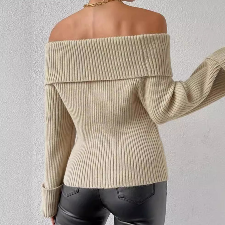 Dame Off-Shoulder Strikpullover med bredt bånd og ribstruktur Stilla