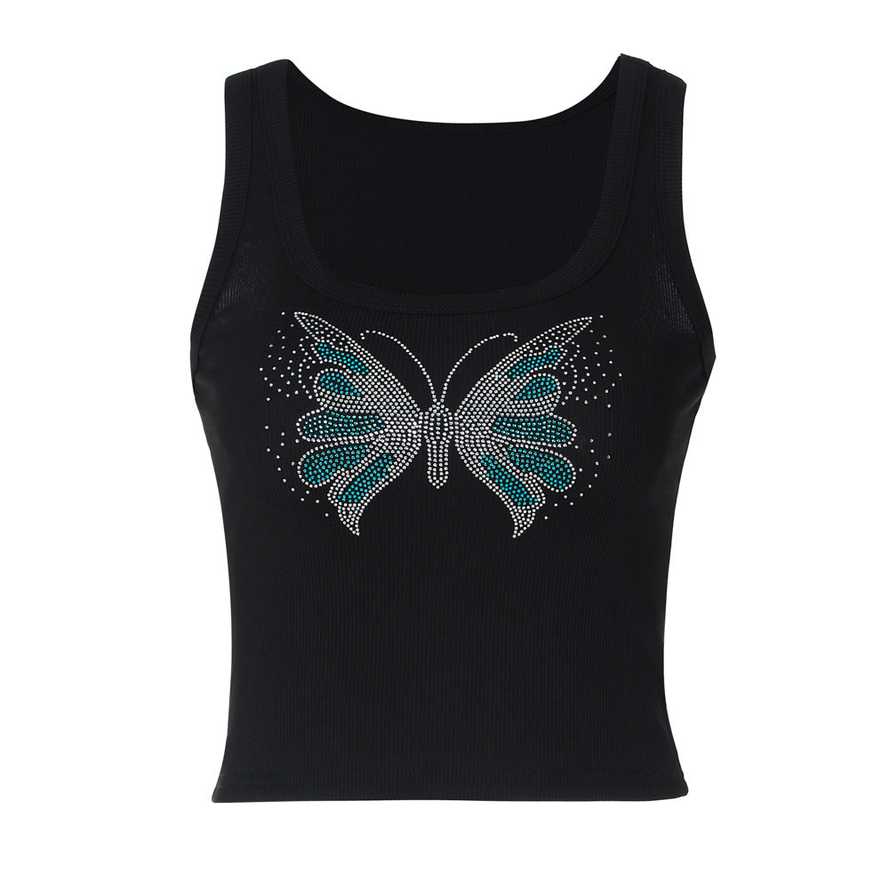 Dame Crop-Top med strass-applikation og feminin design Stilla