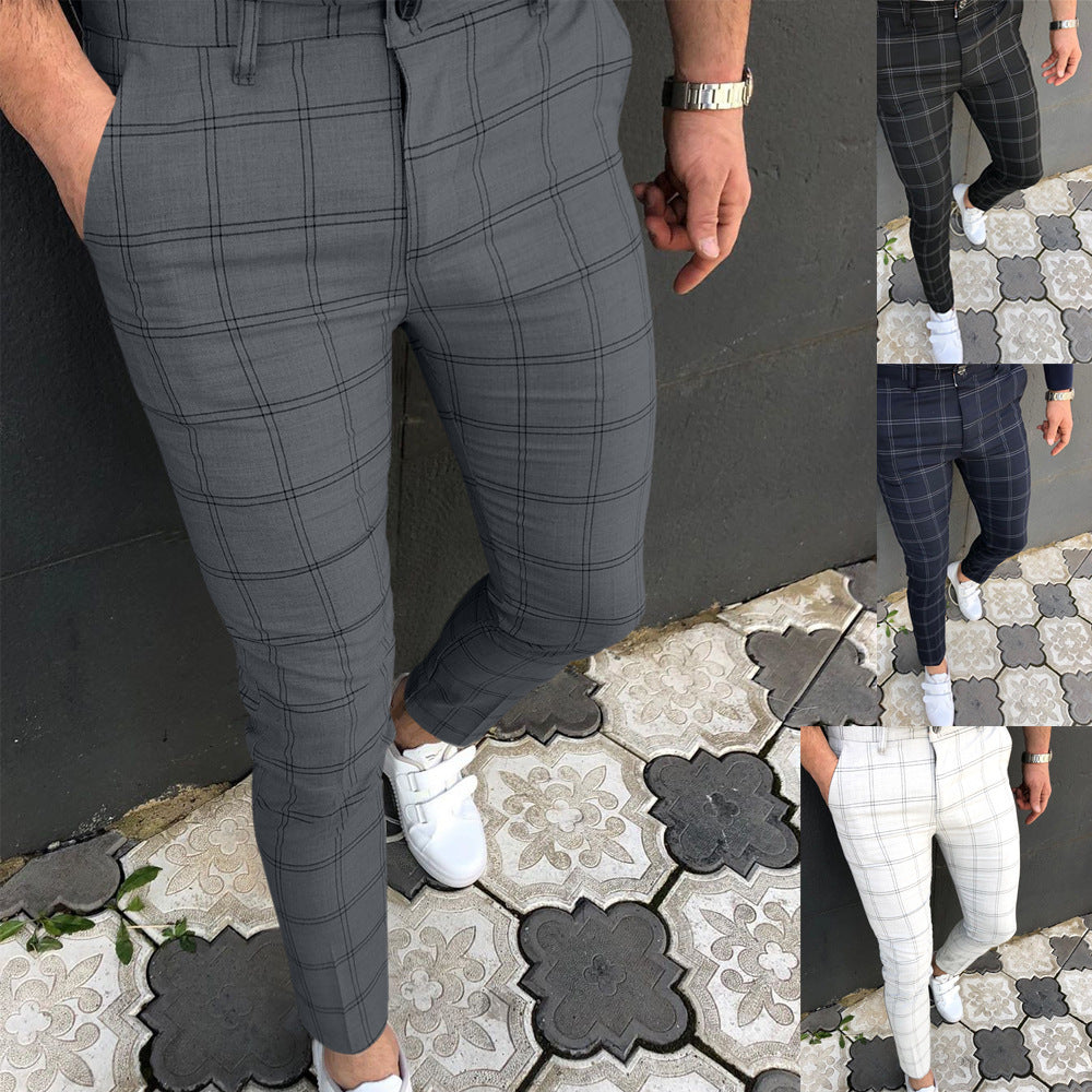 Herre mode Slim-Fit Chino-bukser med ternet mønster Stilla