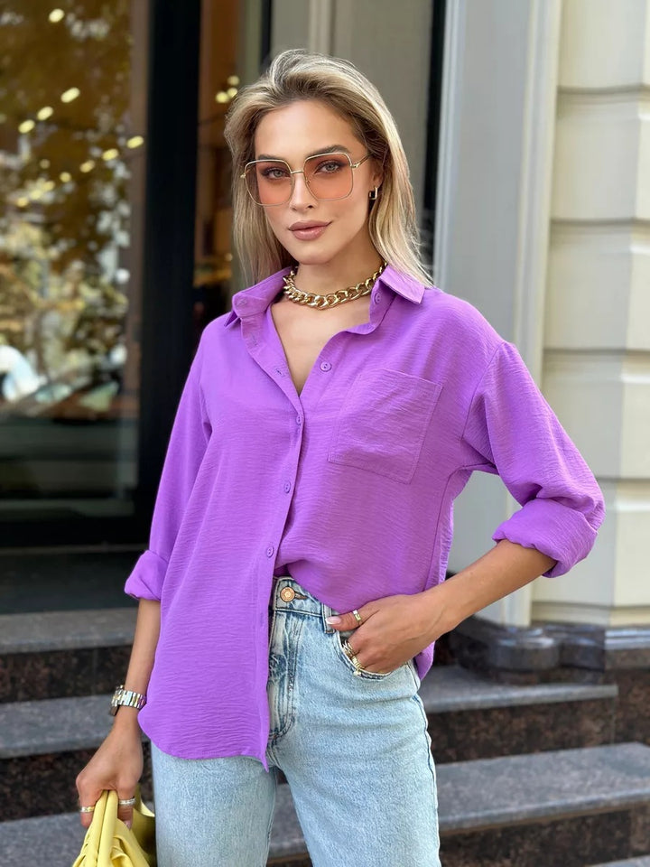 Dame afslappet overshirt med button-down-krave og brystlomme Stilla
