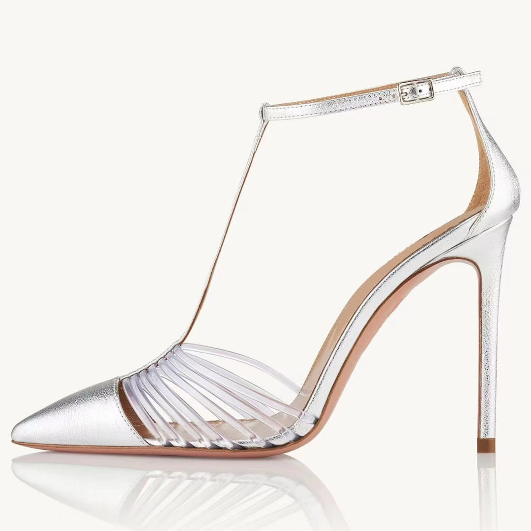 Femme Elegante Strappy Stiletto Hæle med transparente accenter Stilla