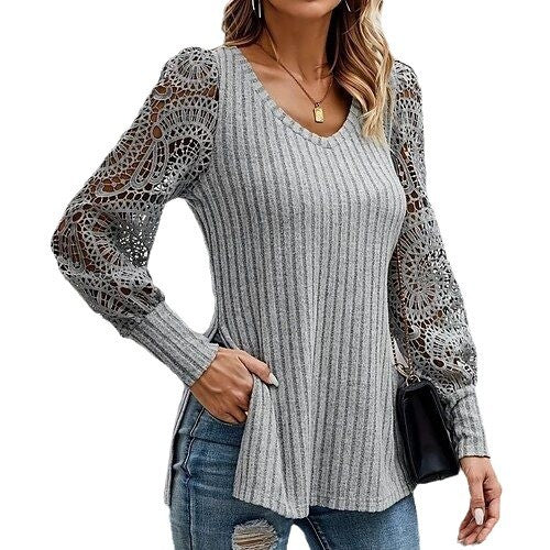 Dame sweater med spidse ærmer og struktureret rib-look Stilla