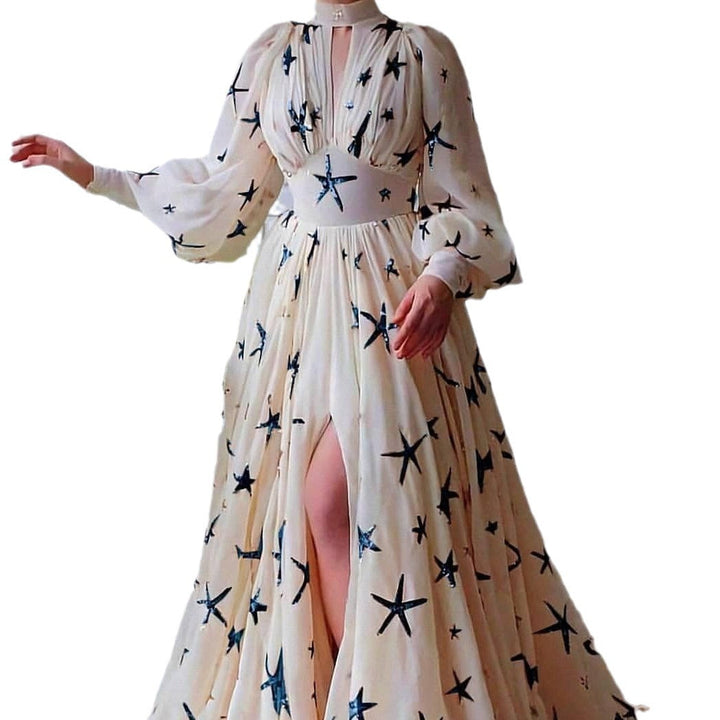 Stilla | Elegant Lantern Ærme Big Hem Chiffon Aftenkjole