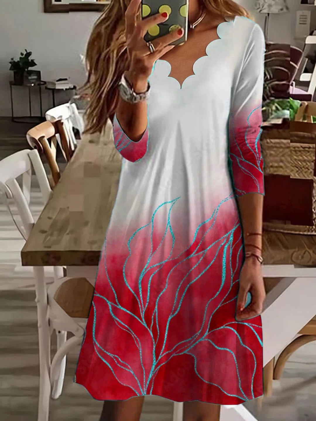 Dame Boho Maxikjole med bølgemønster og elegant udskæringsdesign Stilla