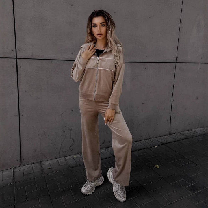 Damer sporty-elegant fleece tracksuit med lynlås Skovae