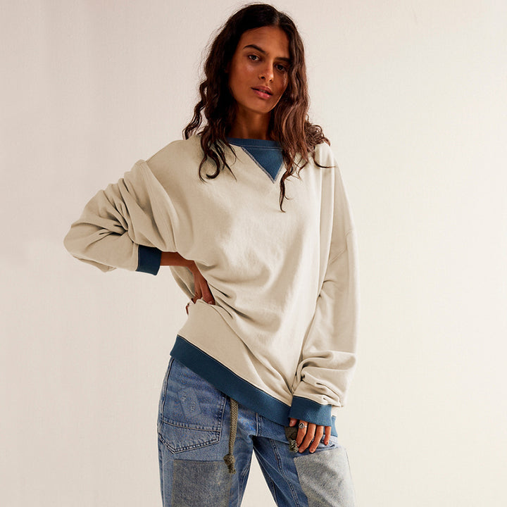 Dame afslappet oversized sweatshirt med kontrasterende ribkanter og løs pasform Stilla