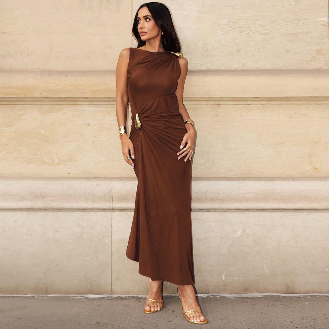 Dame Elegant Maxikjole med asymmetrisk snit og draperinger Skovae