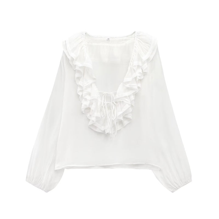 Femme Rynk Off-Shoulder Bluse med Snøre Detalje Stilla