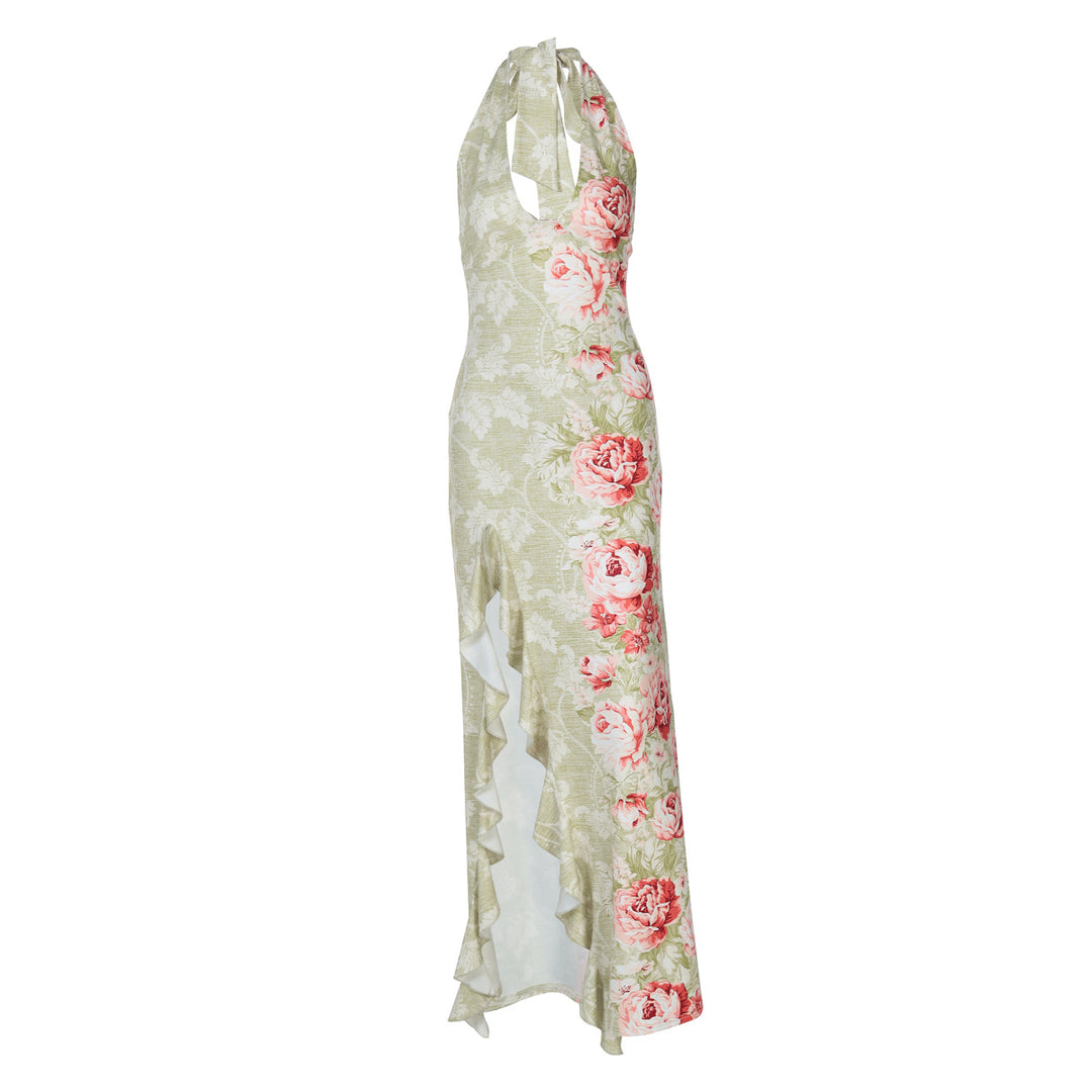 Dame Maxi-kjole med elegant blomsterdesign og svingende bund Stilla