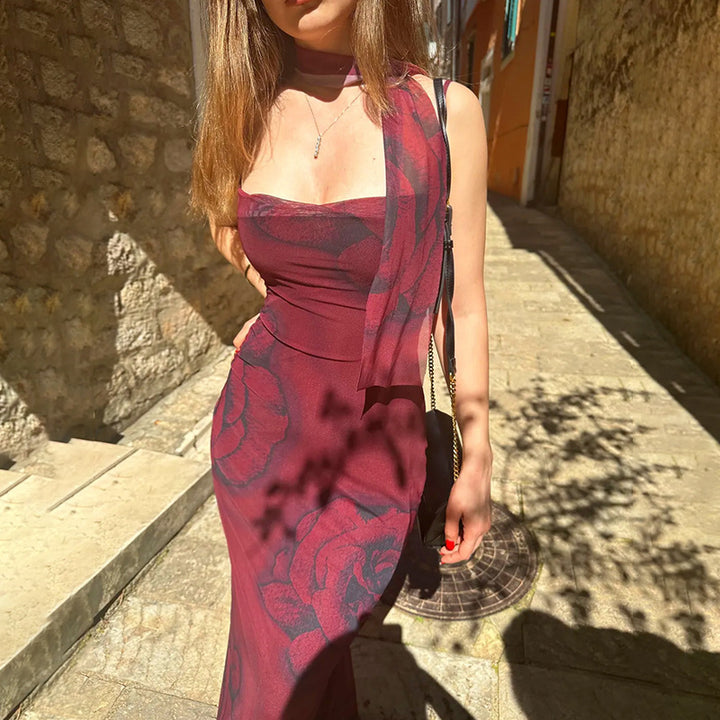 Dame Elegant Floral Midi Kjole Stilla
