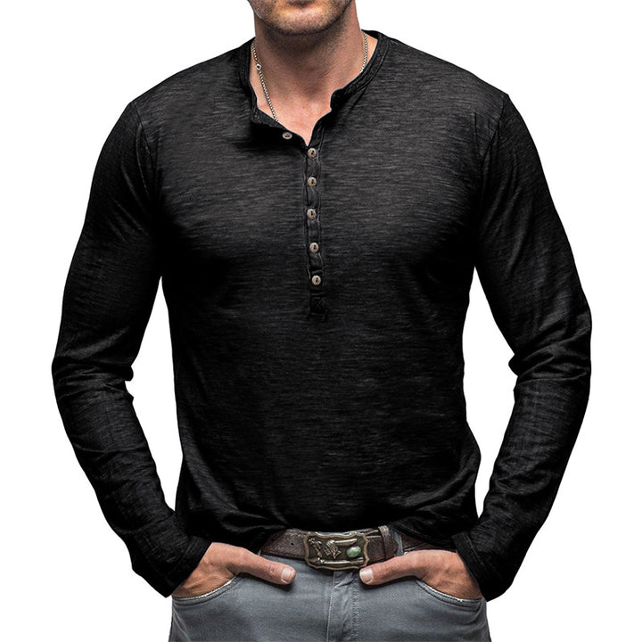 Herrer Langærmet Henley-Shirt med knapbar front og afslappet pasform Stilla