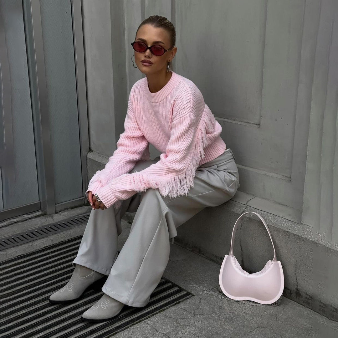 Kvinder Stilfuld Crop Sweater med Frynse Stilla