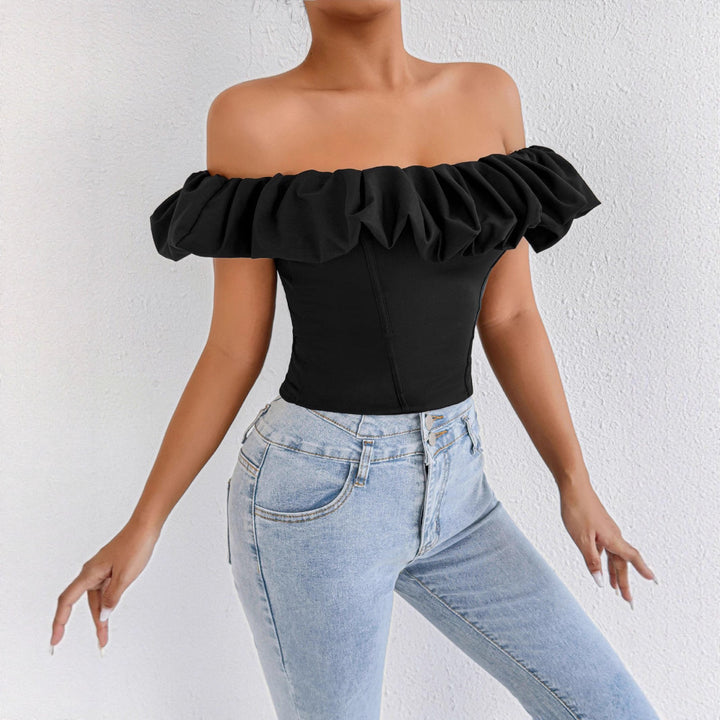 Dame Off-Shoulder Ryshe-skjorte med figursyet snit Skovae