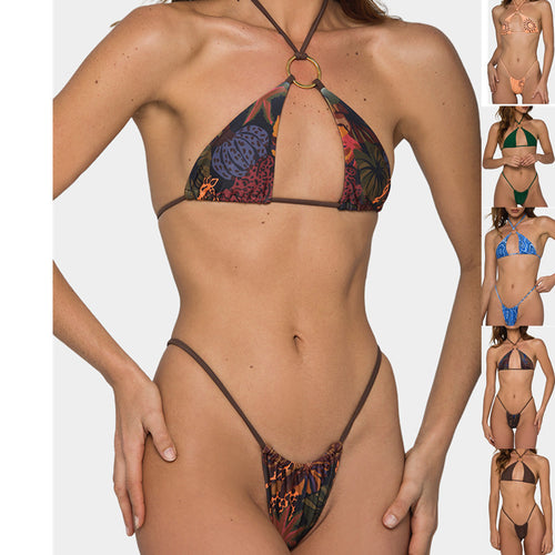 Dame triangelbikini med justerbar halterneck og moderne print Skovae
