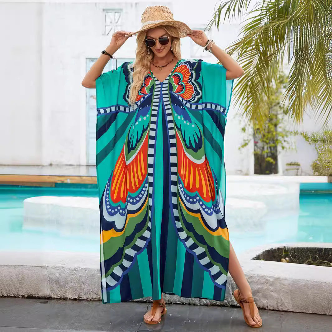 Dame Kaftan Kjole med farverigt blomsterdesign og flydende snit Stilla