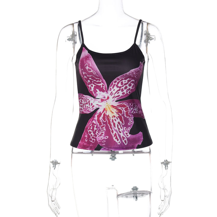 Dame top med blomsterprint og figursyet snit Stilla