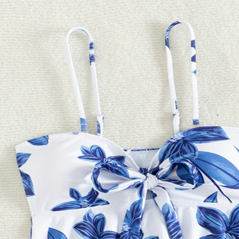 Dame Tankini-sæt med fashionabel knude og blomsterdesign Stilla