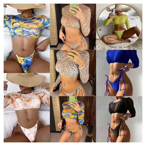 Dame bikini sæt med gennemsigtig langærmet bluse Skovae
