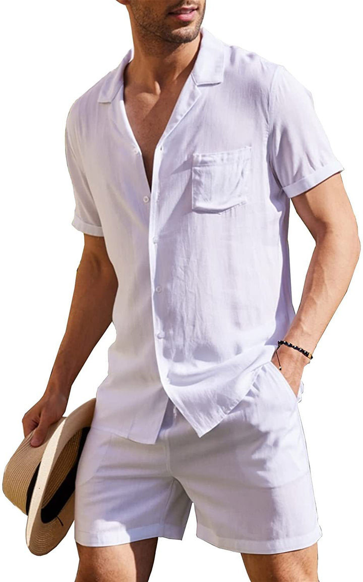 Herrer casual kortærmet skjorte og shorts sæt i elegant design Stilla