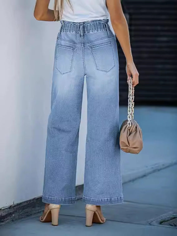 Dame Høj Skåret Løs Passet Jeans med Elastisk Taljebånd Stilla