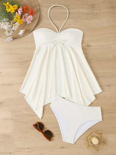 Dame Tankini med asymmetrisk ruffles detaljer og justerbar top Stilla