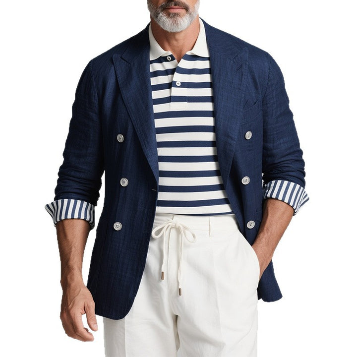 Herrer elegant linned blazer med dobbelt knaplukning Stilla