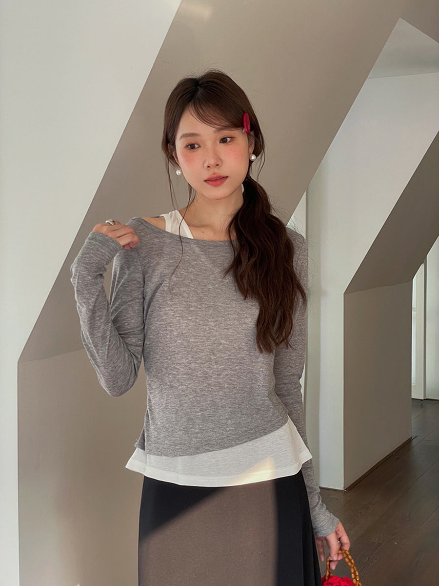 Dame casual longsleeve med diskret layering-design og blødt materiale Stilla